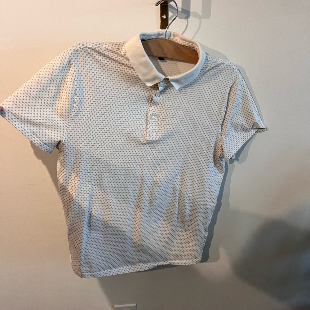 Express Men's White Patterned Polo Shirt